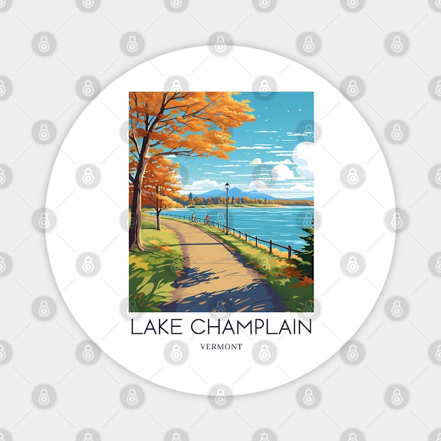 A Pop Art Travel Print of Lake Champlain - Vermont - US Magnet by Studio Red Koala